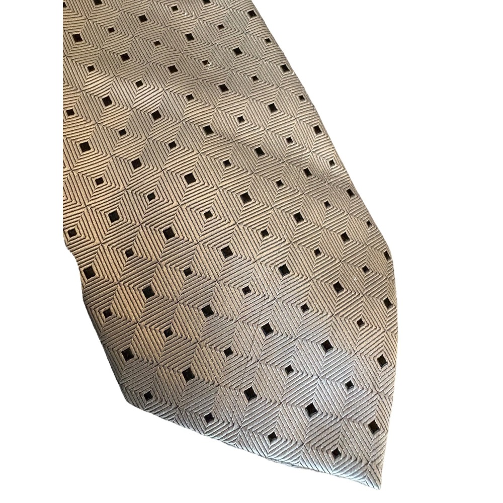 Stafford 100% Silk Geometric Square Pattern Tie Gray Silver Black Mens Necktie